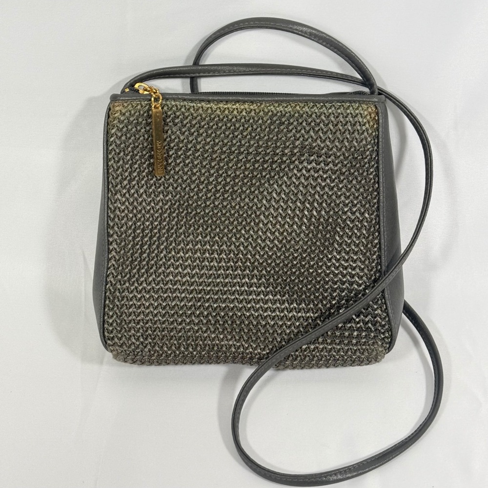 Mondani Crossbody Bag Womens Small Gray Woven Metallic Faux Leather Vintage Styl